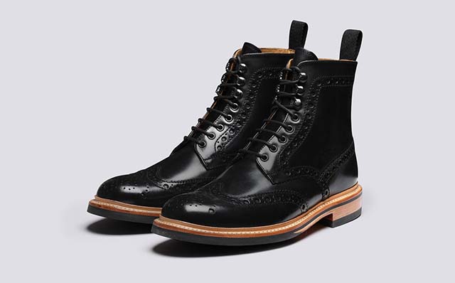 Grenson Fred Mens Brogue Boots in Black Colorado Leather GRS113687